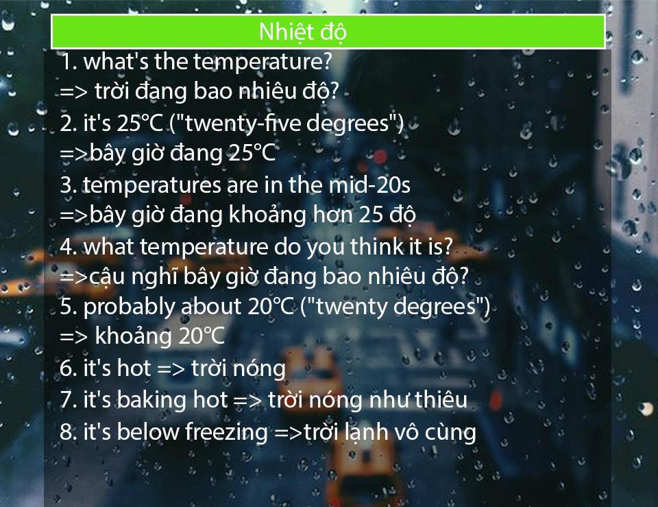 CÁC TỪ VỰNG VỀ THỜI TIẾT MƯA